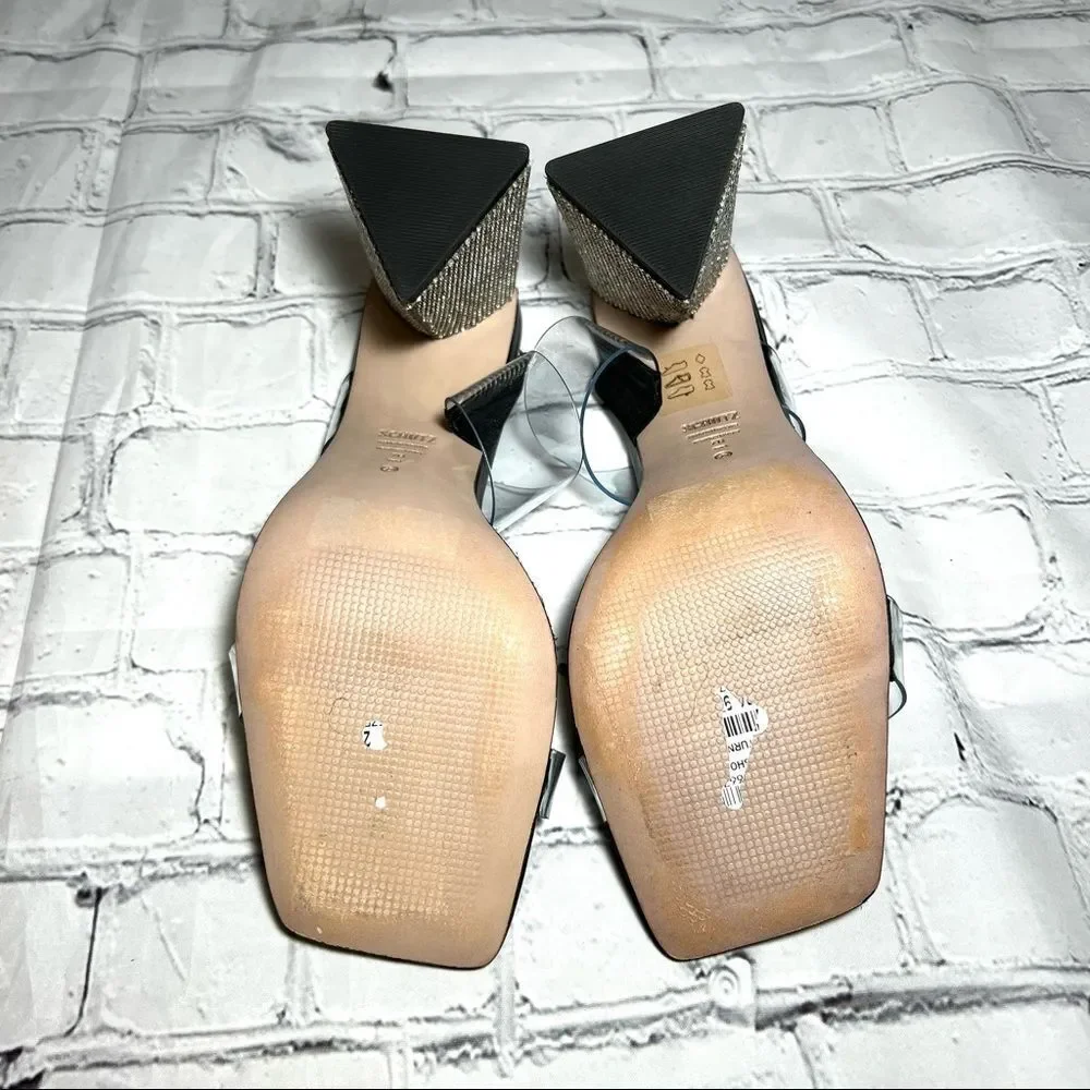 NEW Schutz Ariellen Sandal Clear Black Rhinestone Sandal Sz 7